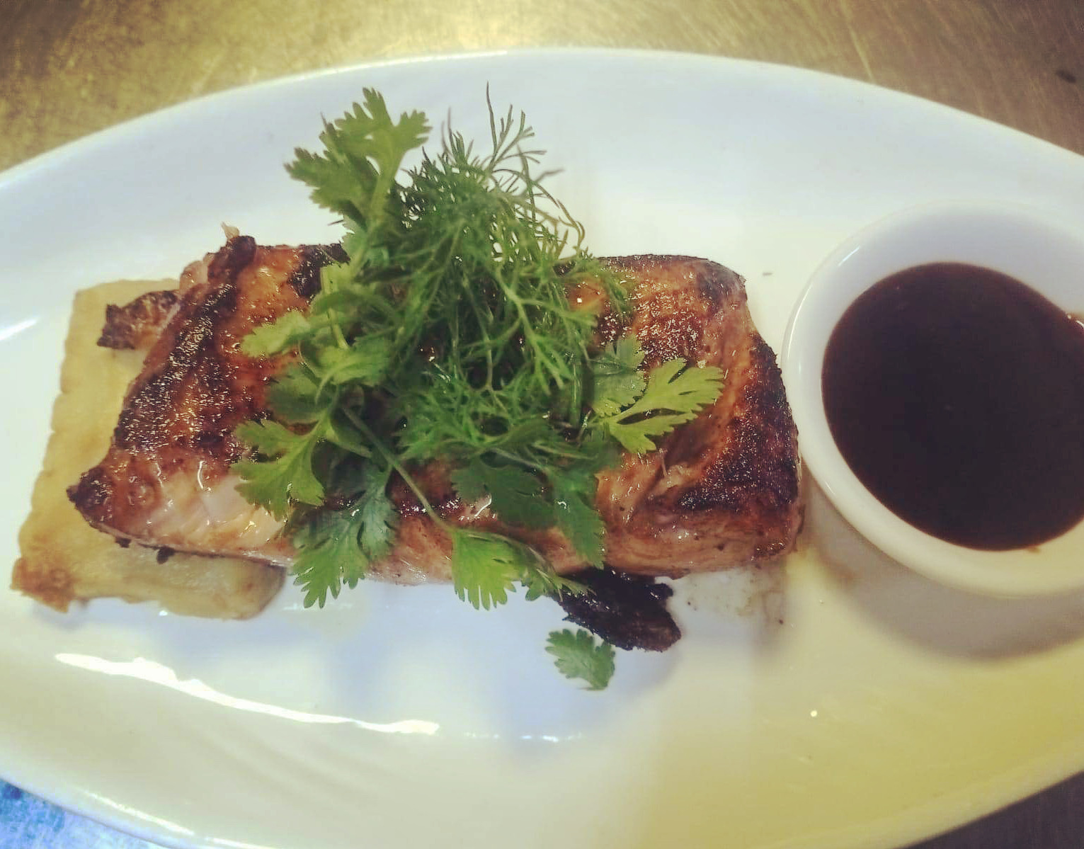 Grilled Salmon with Tofu .